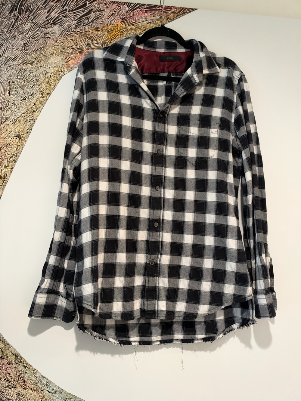 Diesel Black & White Plaid Flannel Button-Up Shirt